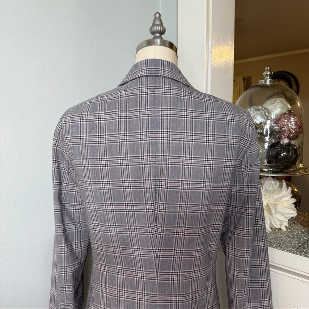 Banana Republic Long & Lean Grey & Lilac Glen Plaid Wool Blazer Jacket Size 6 - Picture 7 of 11